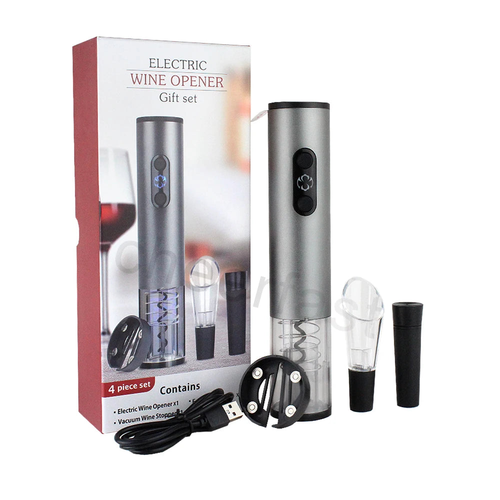 Sample Support Black Wine Opener Rechargeable With Wine Pourer Foil Cutter Stopper Usb