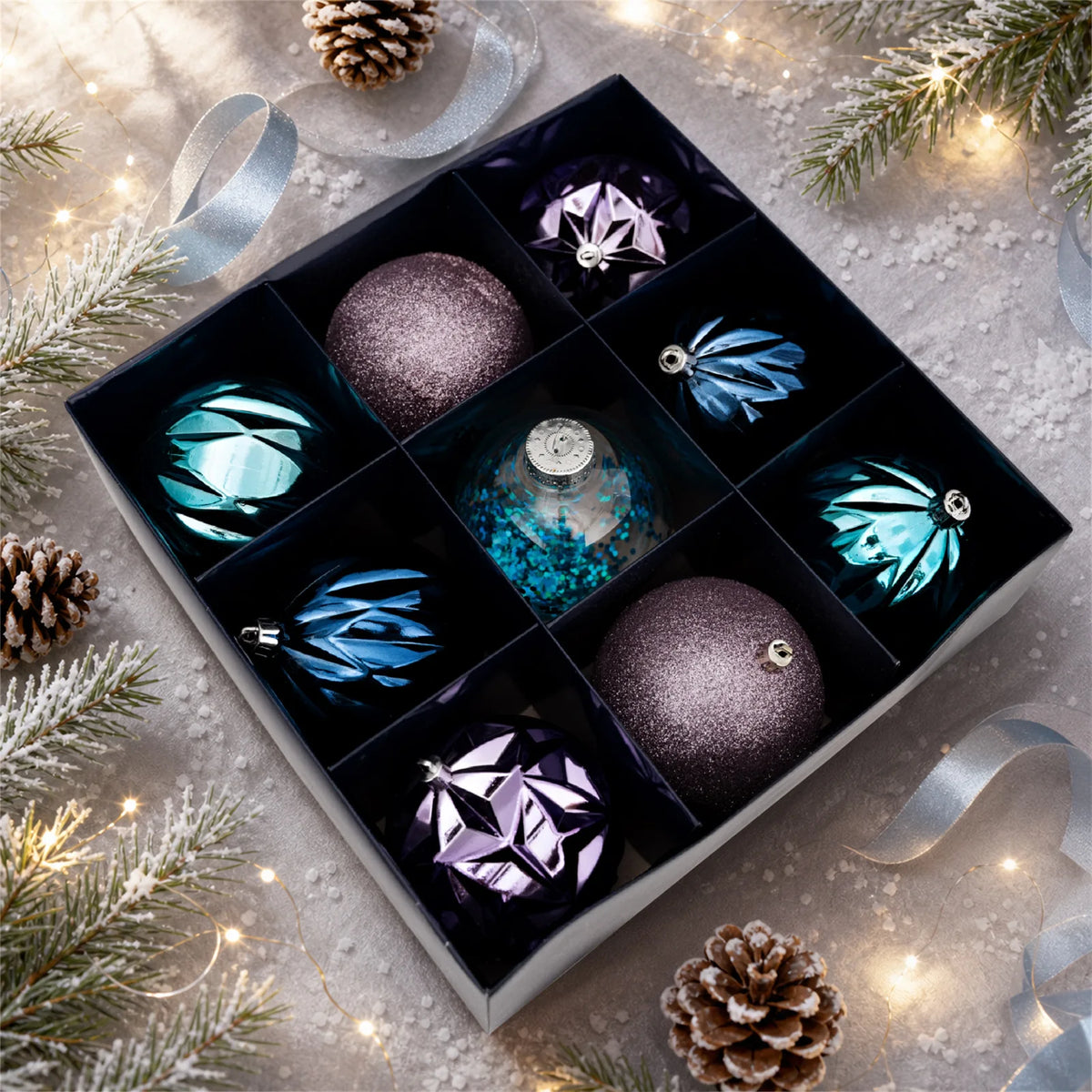 High-Quality 9-Piece Christmas Ball Set with Embossed Diamond Pattern Colored Balls