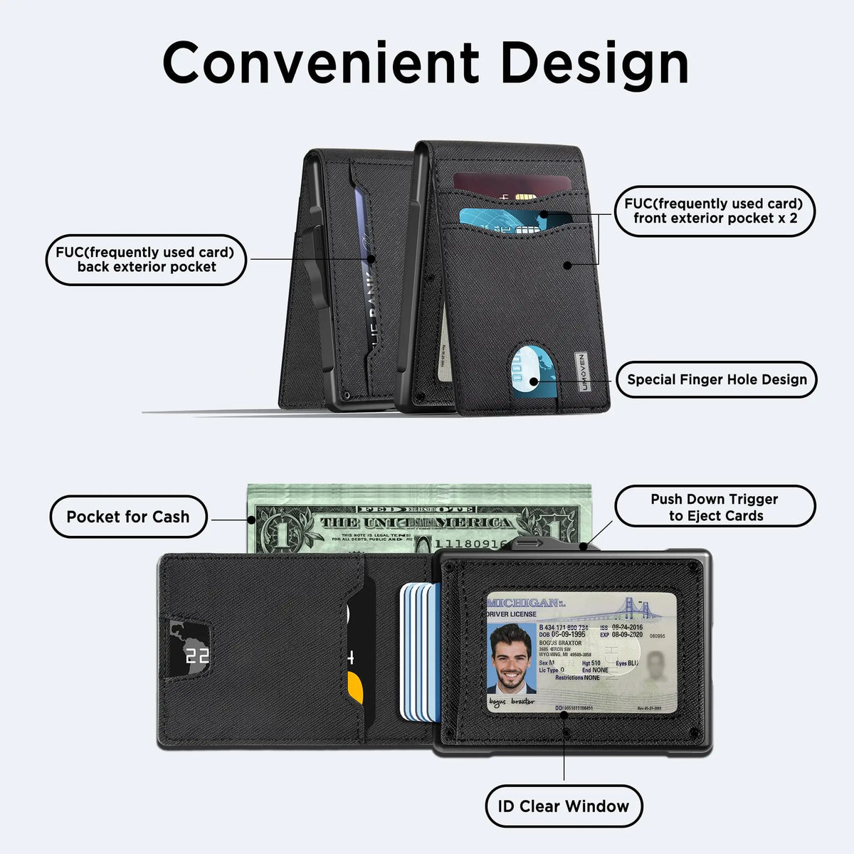 Wallets Aluminum & Leather Slim Carbon Fiber Business Wallet Minimalist ID Window, Cash