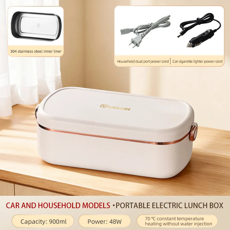 Great Bear 304 Stainless Steel Electric Heated Lunch Box 900ML Portable Home and Car Use