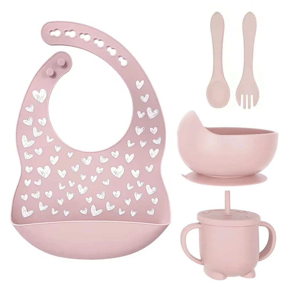 8pc Bebe Silicone Feeding Set Toddler Weaning Set Suction Bottom Infant Dining Tableware