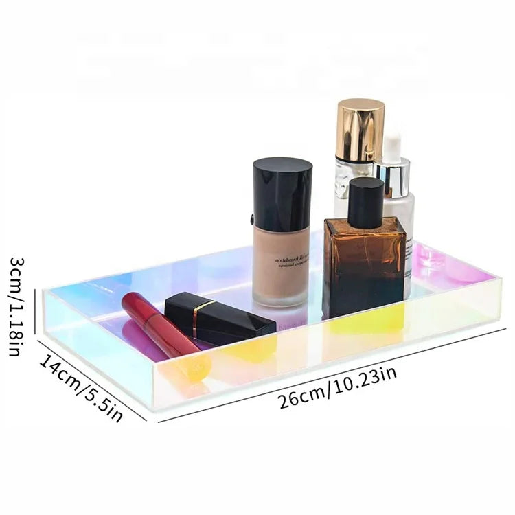 Decorative Rainbow Acrylic Storage Tray Makeup Plastic Storage Organizer Tray