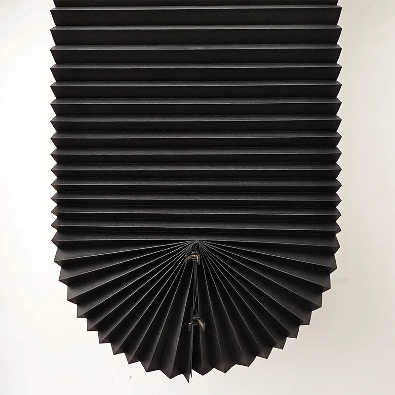 Black Paper Pleated Shade Cordless Self Adhesive Window Blind No Drill Custom Size