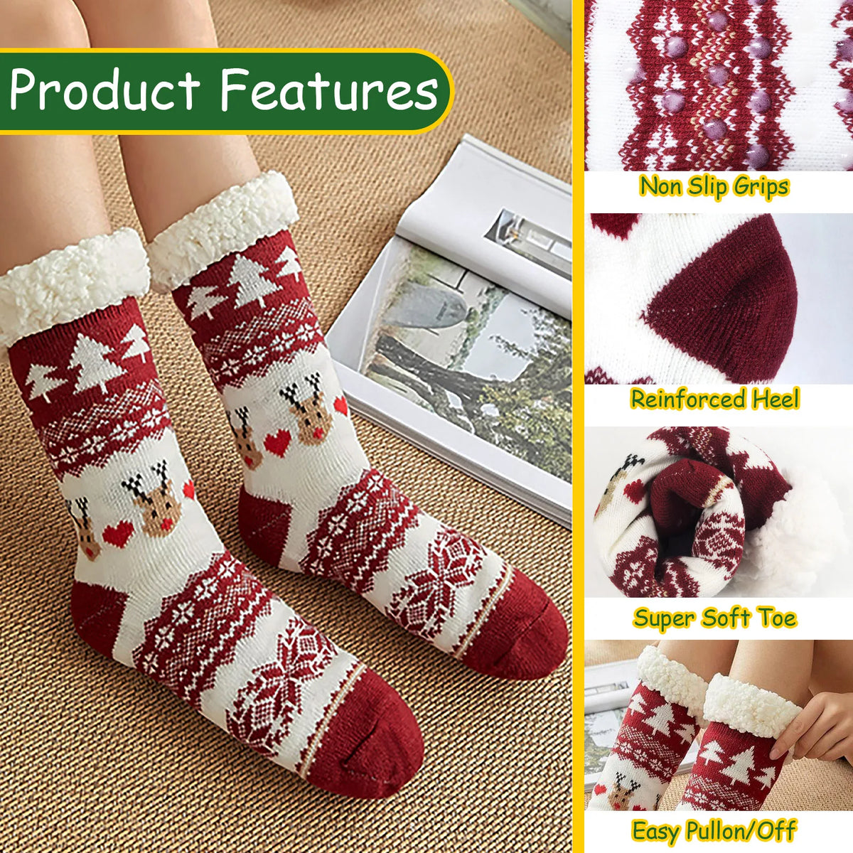 Christmas Stockings Big Size 2-Pack 18-Inch Extra Long Hand-Knitted Cotton Red/Green