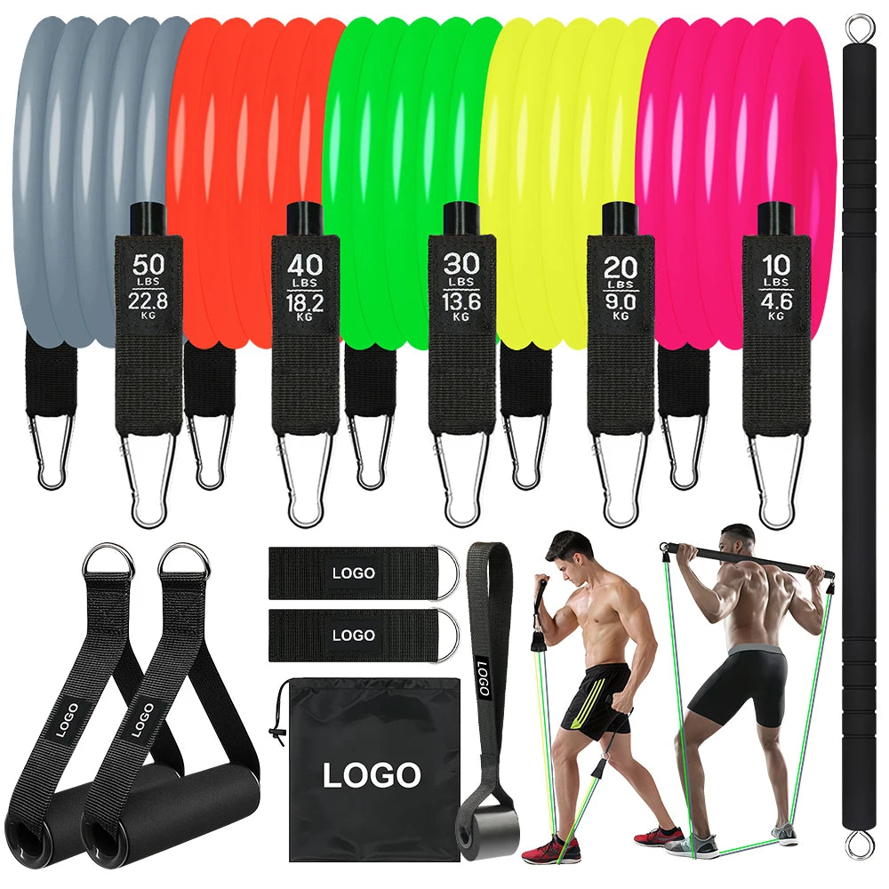 Latex Resistance Band Set 12 Piece 10-50 Lbs Full Body Strength Training Home Gym