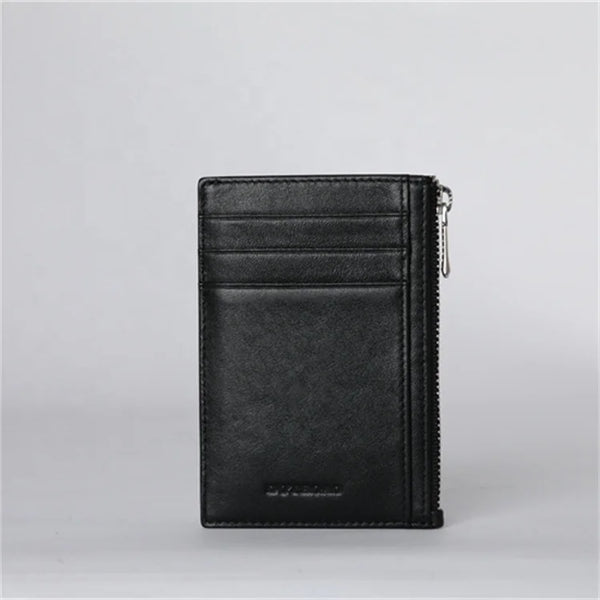 Classic Slim Luxury Minimalist Genuine Leather Wallet RFID Blocking Zipper Pocket Card