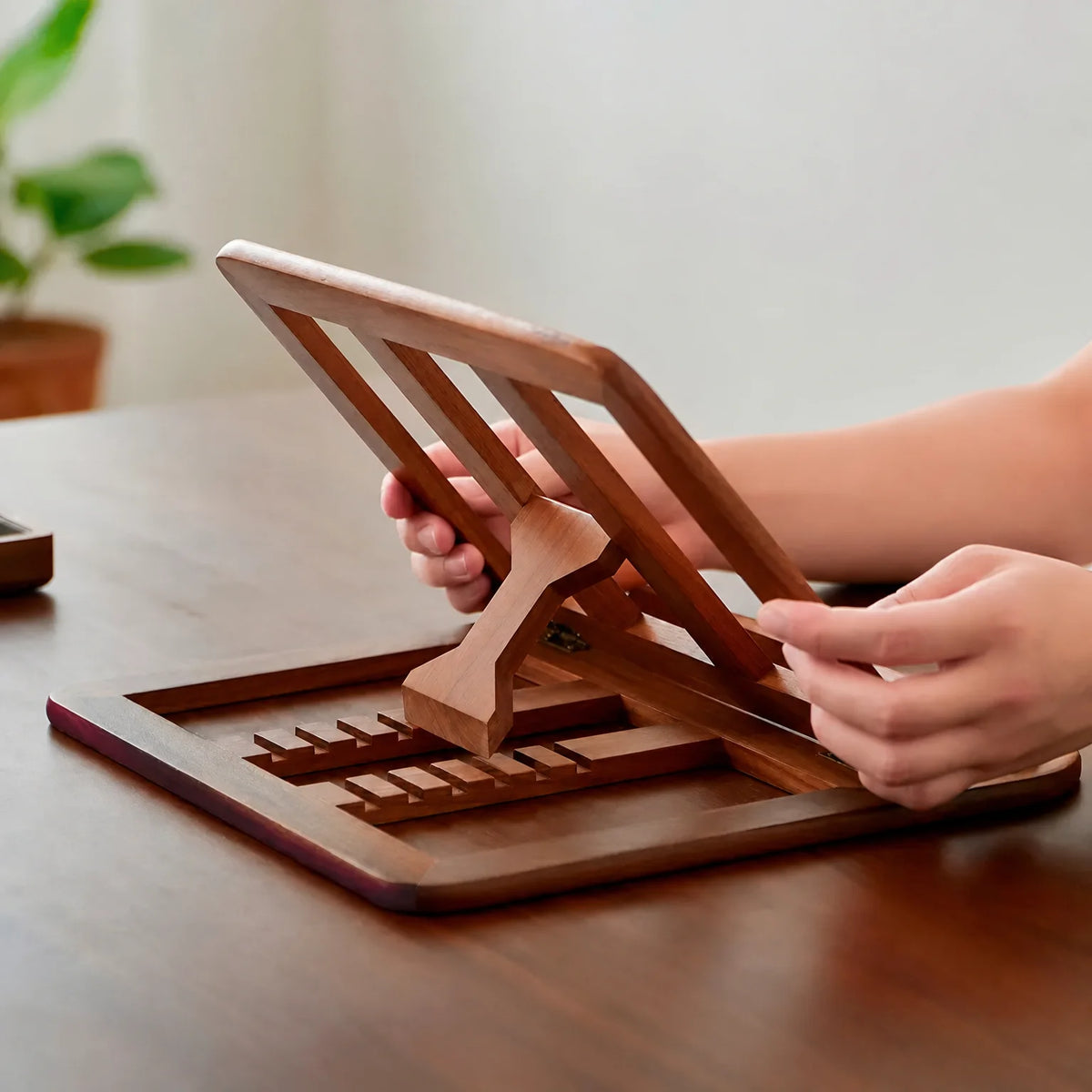 Wooden Adjustable Laptop Stand with Cooling Foldable Desk Holder for Students, Reading