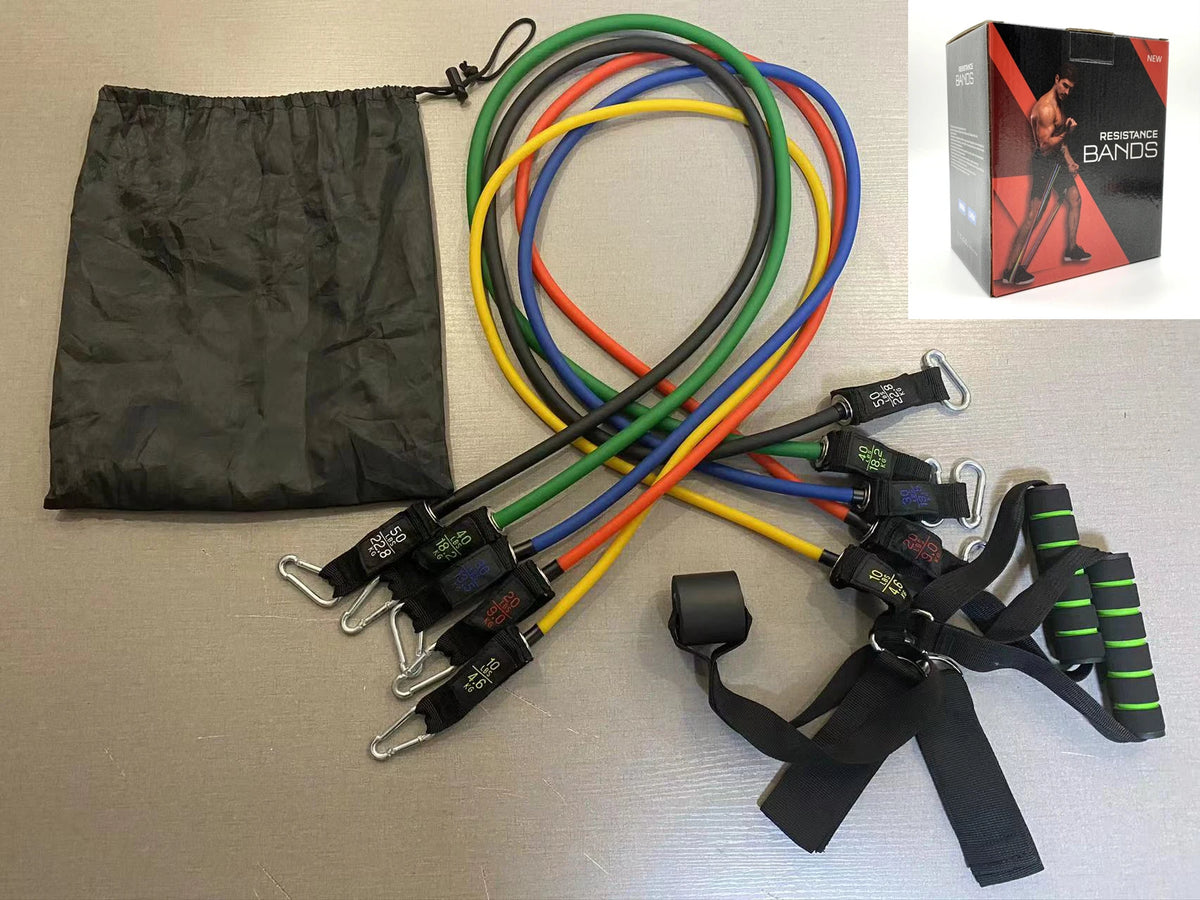 Portable Gym Set 11-Pcs Resistance Bands 100lbs-150lbs Latex Loop for Yoga & Exercise