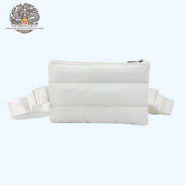 Unisex Fashion Quilted Crossbody Belt Bag Puff White Polyester Purse Water-Resistant