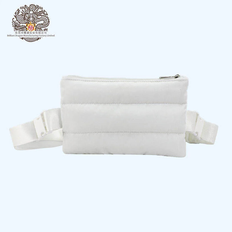 Unisex Fashion Quilted Crossbody Belt Bag Puff White Polyester Purse Water-Resistant