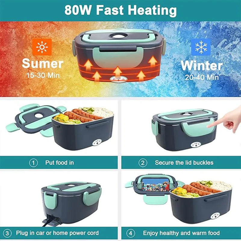 Electric Lunch Box Food Warmer Portable Food Heater for Car & Home Leak Proof Stainless