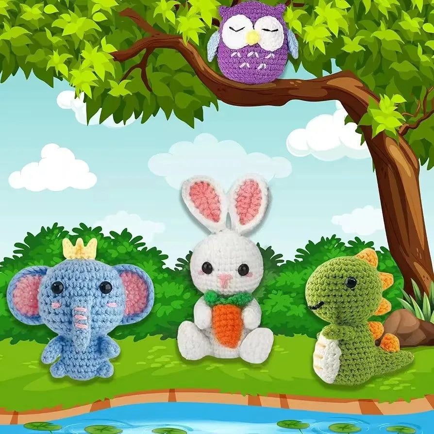 Crochet Kit for Beginners-DIY Craft Animal Patterns Step-By-Step Videos Yarn Crochet