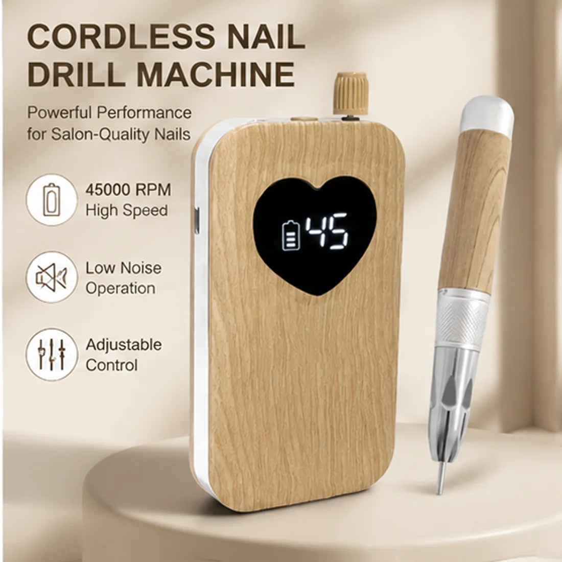 New Nail Grinding Machine 45000RPM Brushless Motor Stainless Steel Wood Grain Nail