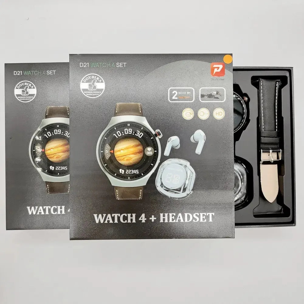 D21 Smart Watch 4 Headphone 2 1 Set Double Strap 1.52 TFT BT Call Heart Rate Sport