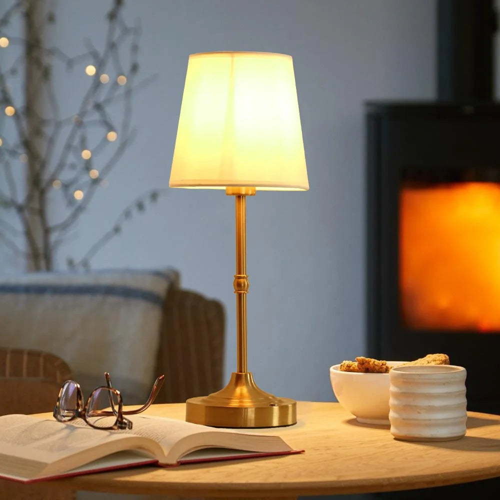 Luxury Modern Decorative Light USB Rechargeable Fabric Table Lamp Cordless Table Lamp