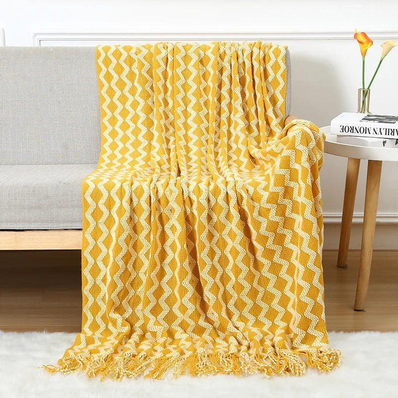 Chunky Knitted Blanket Sofa Throw Blanket With Tassels Weighted Blanket for Winter