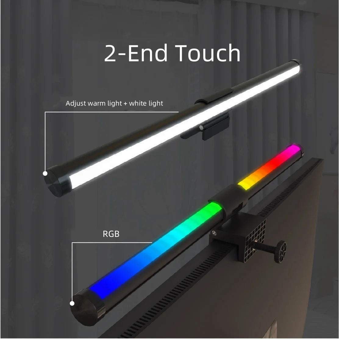 Beautiful RGB Monitor Light Bar, LED Dual Light Source Adjustable Cool Mix Warm Light