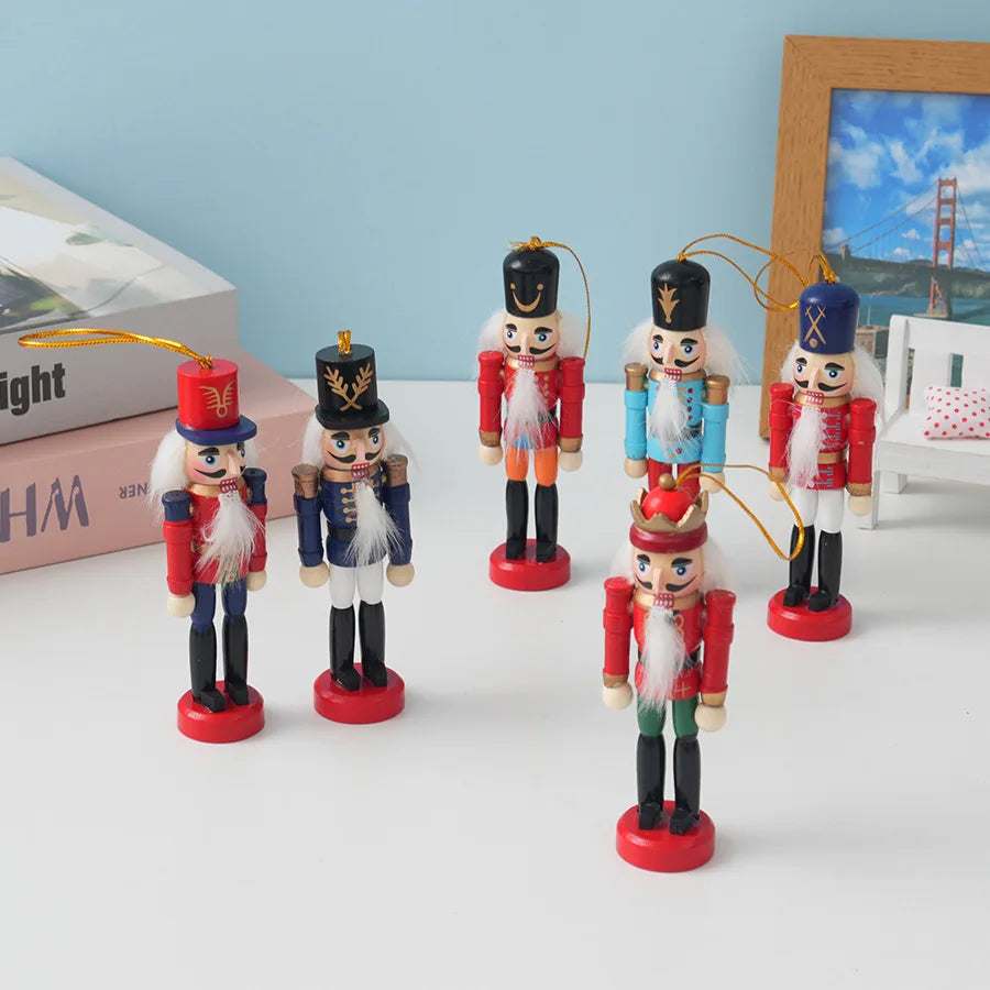 Wooden Nutcracker Soldier Figurine Set 6Pcs 12.5cm Hanging Ornaments Christmas Holiday