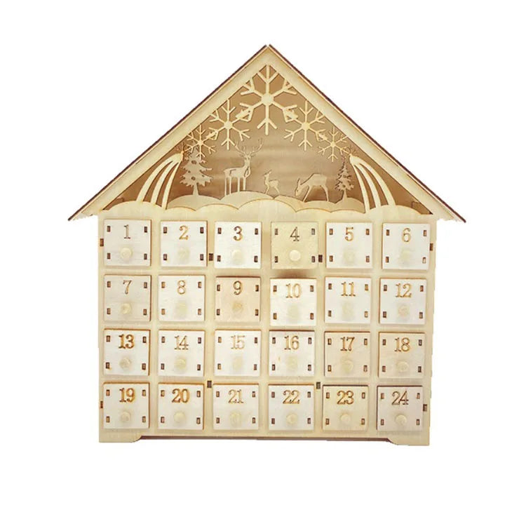 Wooden LED Lighted Advent Calendar with 24 Drawers Countdown Calendar Ornaments