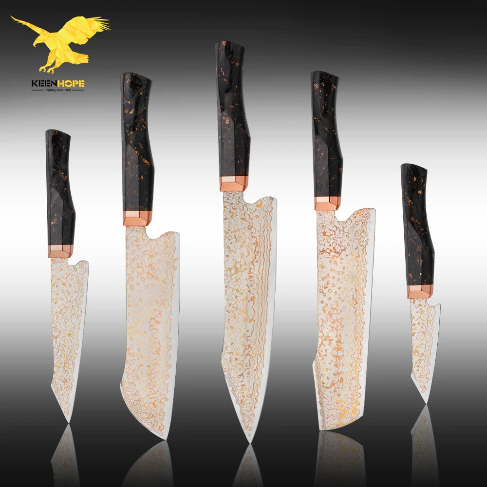 Japanese 5PCS 77 Layers Rainbow Damascus VG10 10Cr15CoMoV Core Chef Kitchen Knife Copper