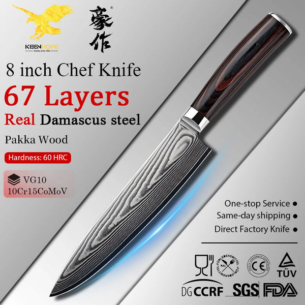 Professional Japanese Kitchen Chef Knife 67 Layers Damascus Steel VG10 Core 8 Inch Chef