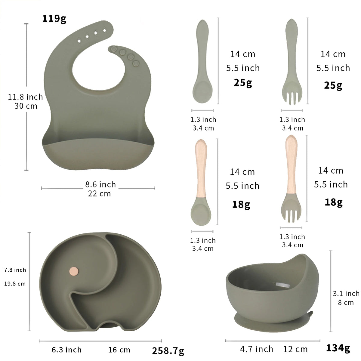 Baby Silicone Dinner Set Tableware BPA Free Bowl Adjustable Bib Tableware Feeding Sets