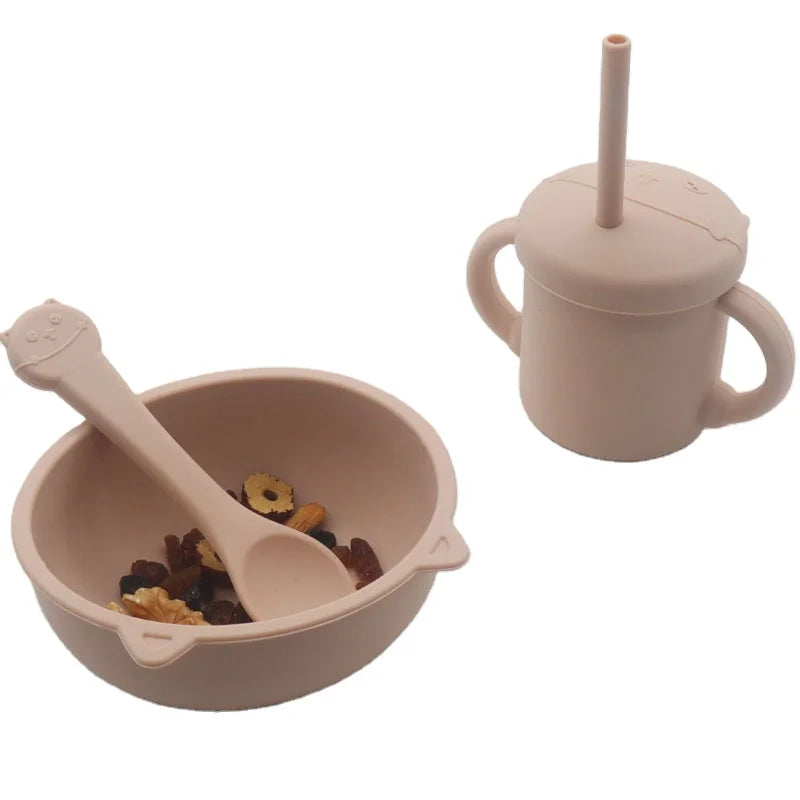 BPA Free Food-Grade Silicone Kids Dining Tableware Silicone Suction Baby Feeding Set