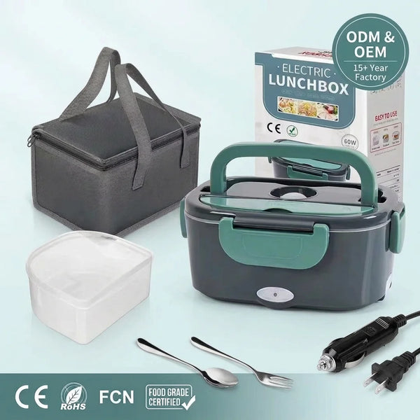 80w Heated Lunch Box 304 Stainless Steel Portable Food Warmer 12v 24v 110v Car Truck
