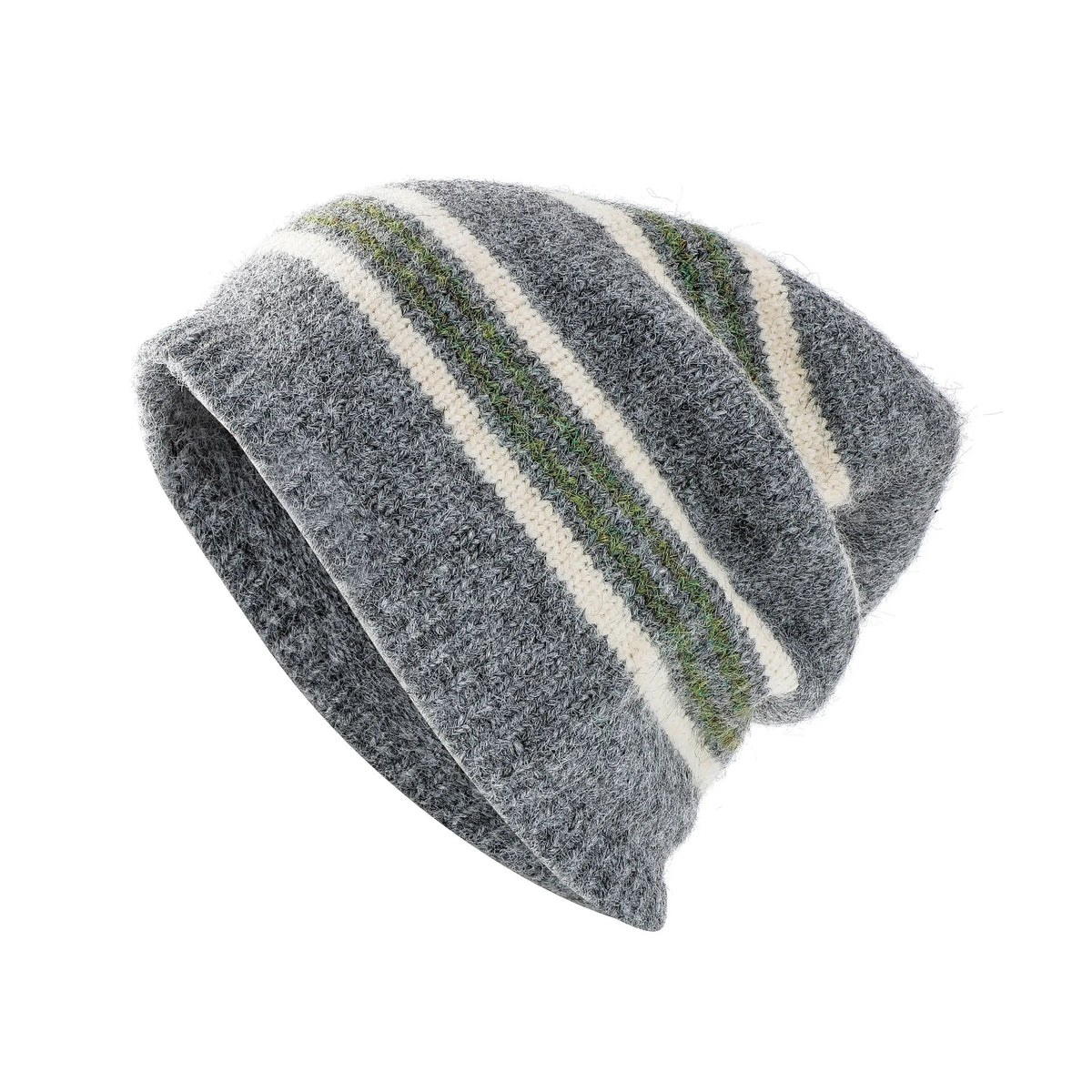 Winter Striped Wool Blend Beanie Hat Custom Unisex Jacquard Slouchy Knit Cap Thermal