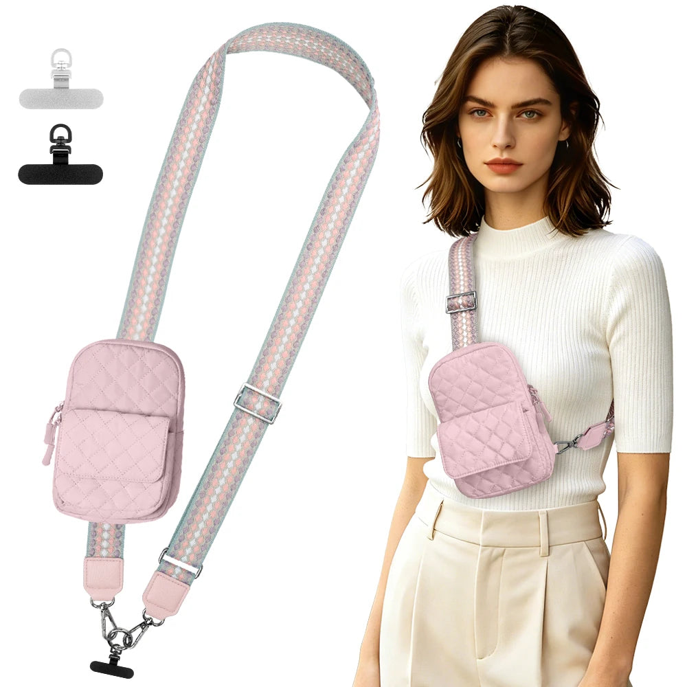 CS Unisex Adjustable Crossbody Phone Strap Bag with Zipper Closure Polyester Material
