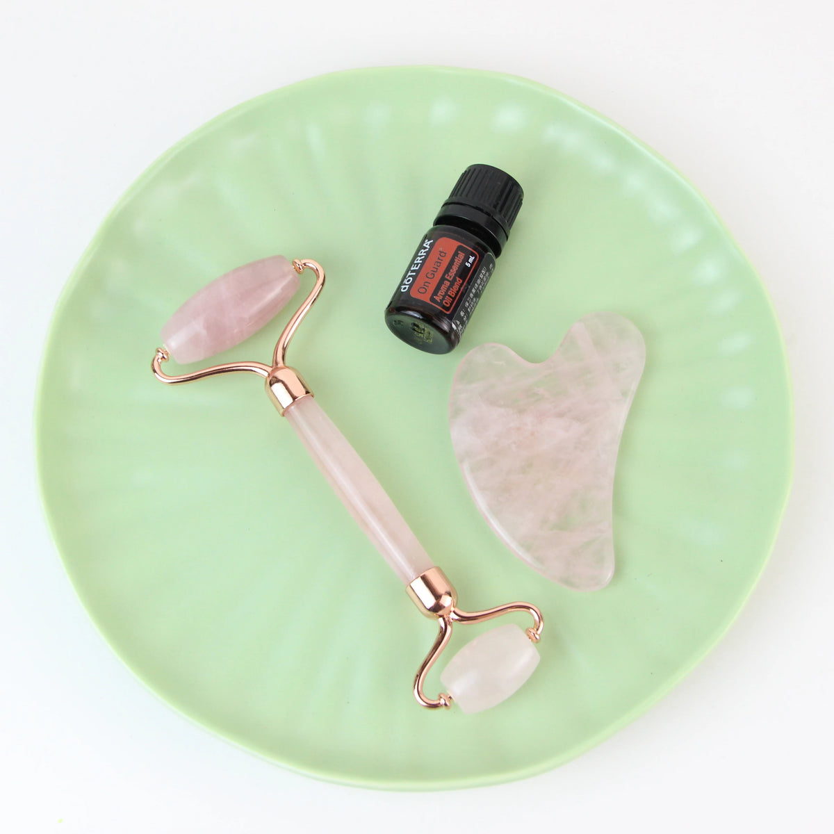 Rose Quartz Pink Jade Roller Gua Sha Back Application Set Face Neck Massager Infrared
