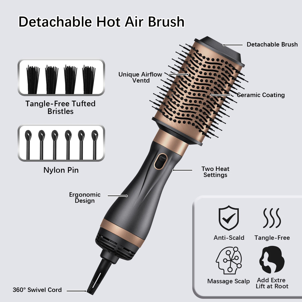 New 5 In 1 Detachable Hot Air Brush Hair Dryer Blow Dryer Brush Professional One Step