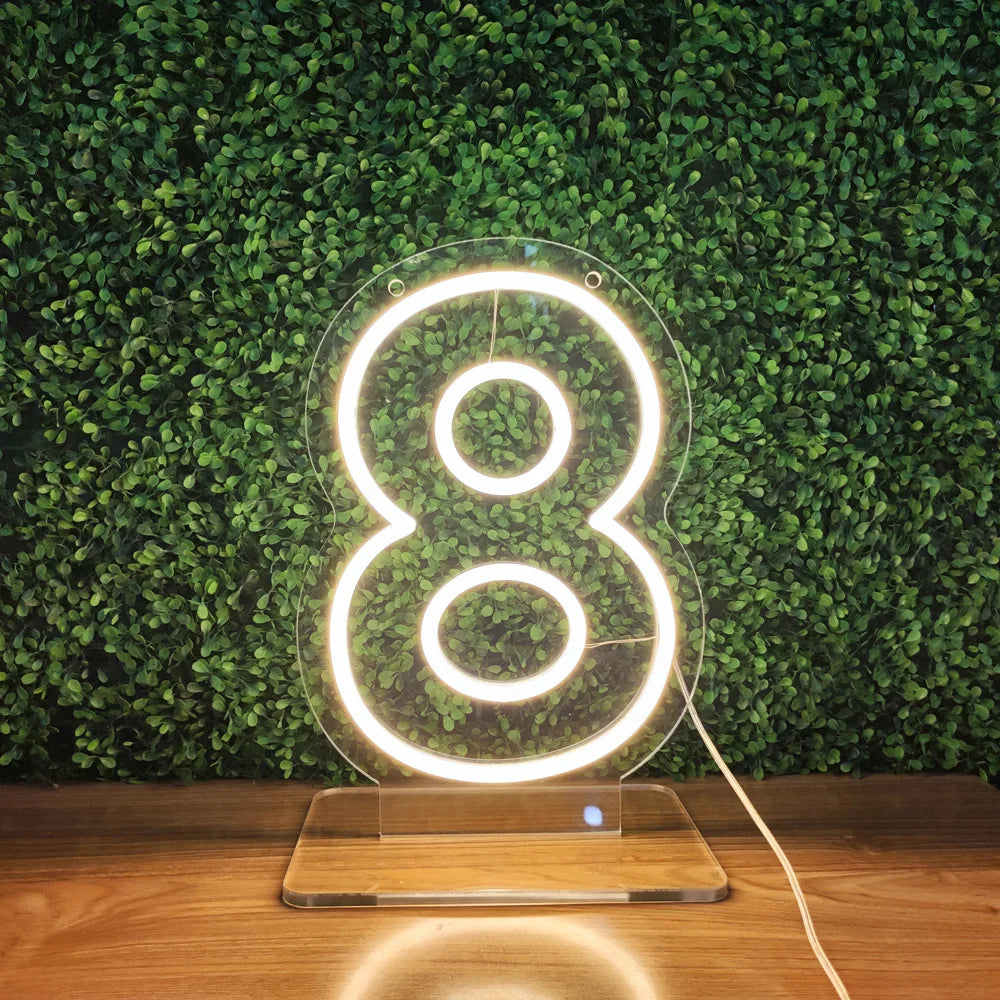 Number LED Neon Sign Large Neon Light Clear Acrylic Backboard Advertising Signage Home