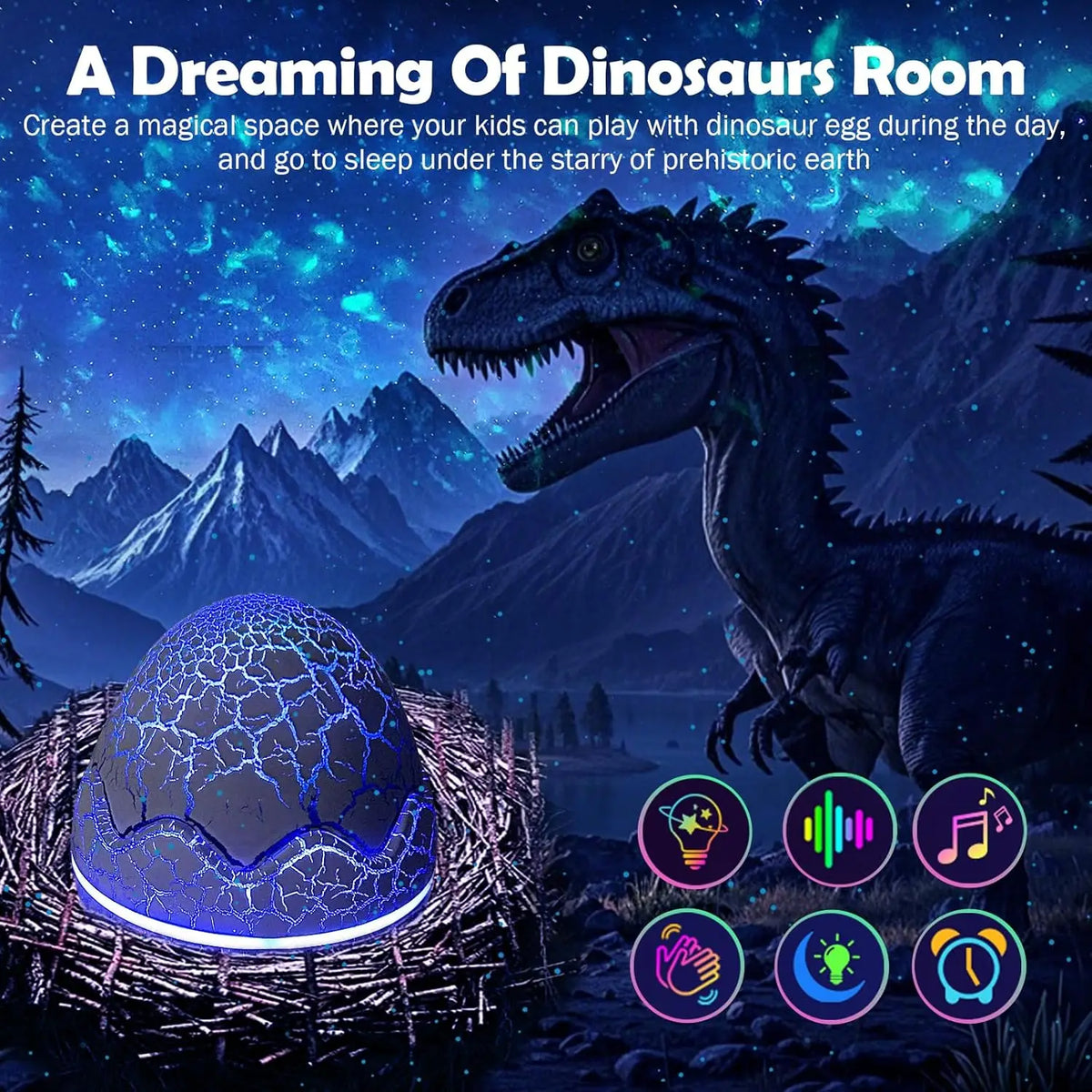 Starry Star Dinosaur Egg Projector Night Light BT Music Speaker Ocean Wave Kids Adults