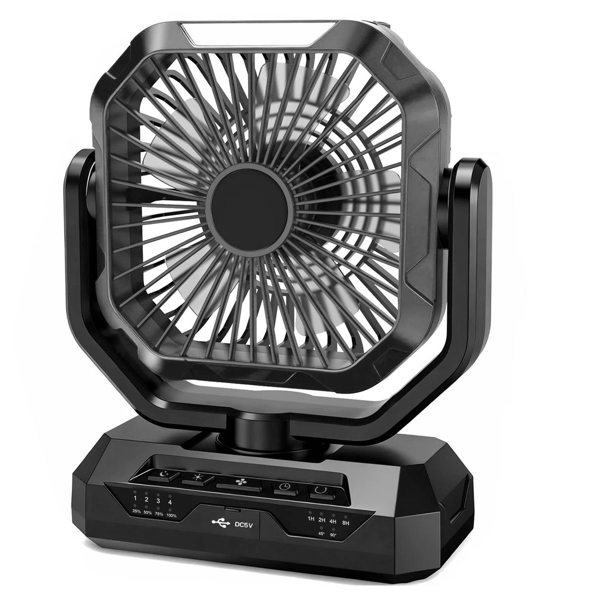 Portable Rechargeable Camping Fan With USB-C Charging Port 4-Speed Oscillating Brushless