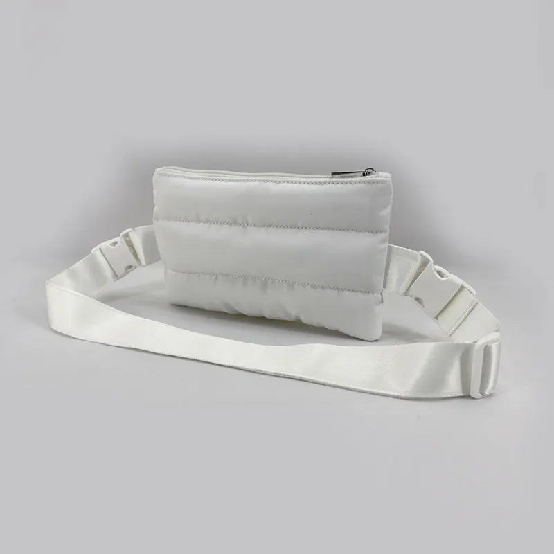Unisex Fashion Quilted Crossbody Belt Bag Puff White Polyester Purse Water-Resistant