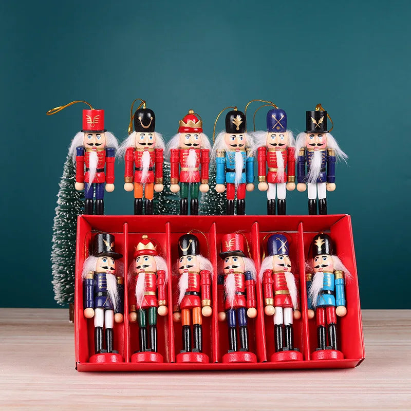 Wooden Nutcracker Soldier Figurine Set 6Pcs 12.5cm Hanging Ornaments Christmas Holiday