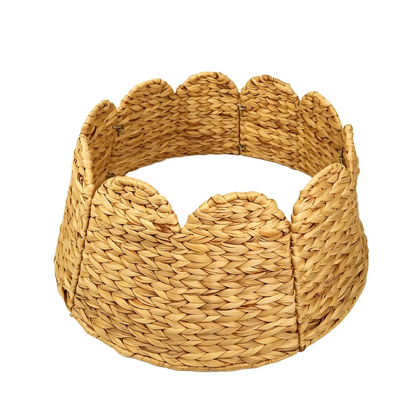 Handwoven Water Hyacinth Christmas Tree Collar, Foldable, Scalloped Edge