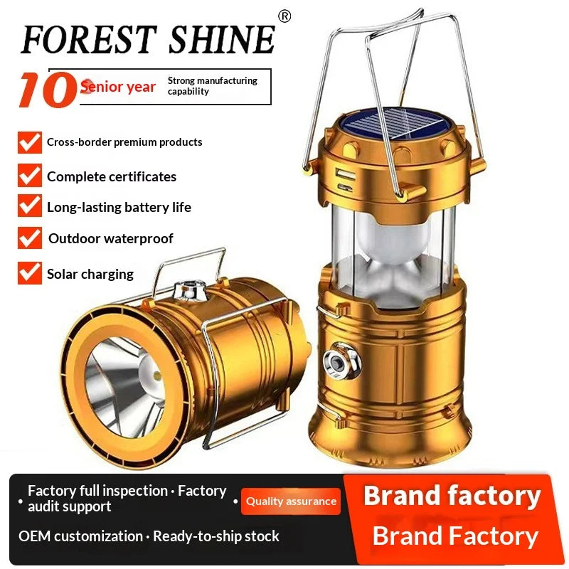 Multifunctional Solar Camping Lantern Usb Rechargeable Portable Outdoor Emergency Led