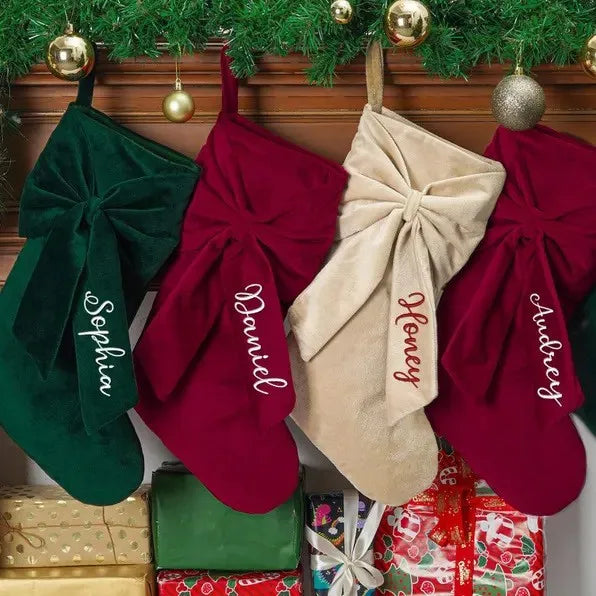 Highly Cute and Playful Bow Velvet Durable Eco-Friendly Christmas Stockings for Home
