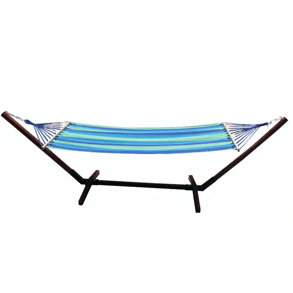 Striped Fabric Hammock With Stand Foldable Hanging Swing Lightweight 1-2 Person Outdoor