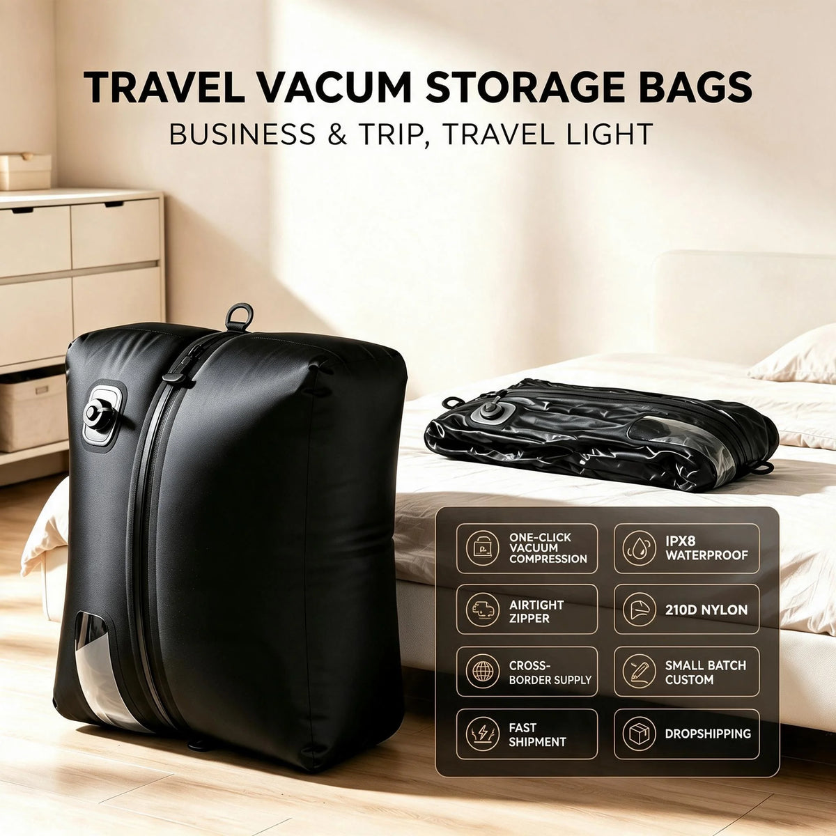 Waterproof TPU Nylon Vacuum Compression Storage Bag, Space Saving Reusable Pouch
