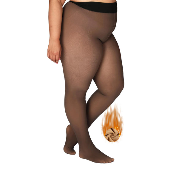 Plus Size High Waist Compression Footed Pants Tights Winter Fleece Lined Warm Stockings