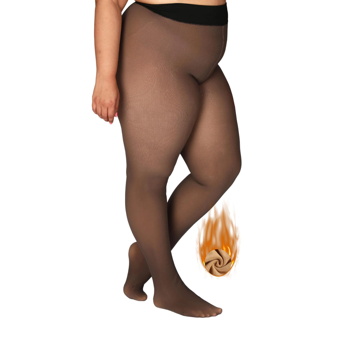 Plus Size High Waist Compression Footed Pants Tights Winter Fleece Lined Warm Stockings