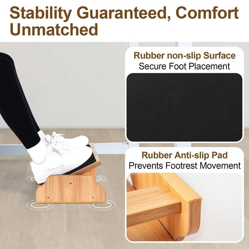 Bamboo Rocking Foot Rest Modern Ergonomic Adjustable Stool with Non-Slip Surface