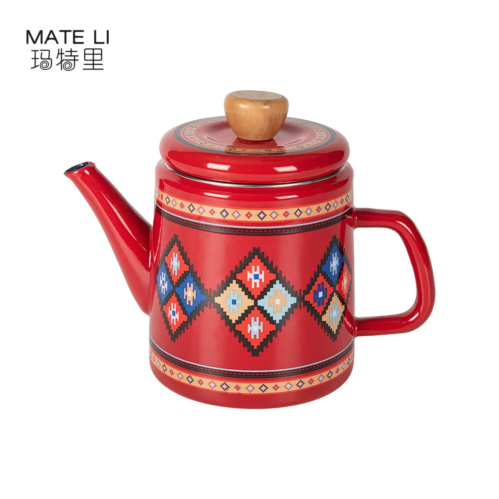 Custom Packaging Dark Green Geometric Enamel Gooseneck Pour Over Coffee Kettle