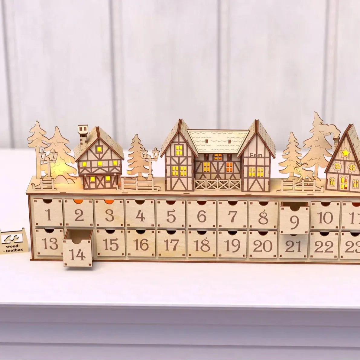 Christmas Wooden Advent Calendar - 24 Drawers Storage Box - Wooden Craft Holiday