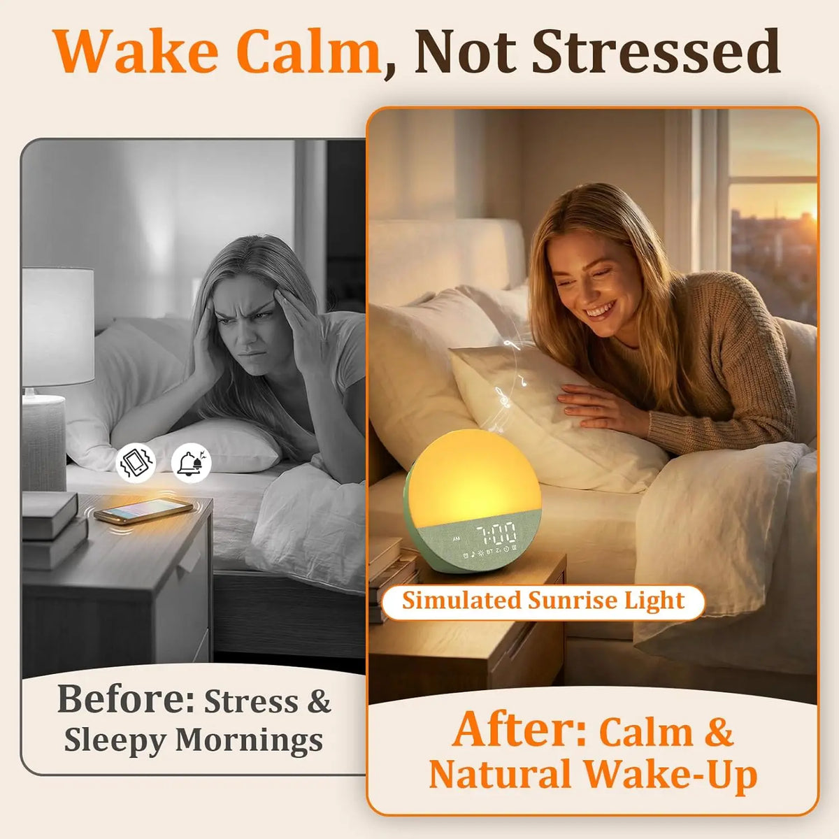 Wake-Up Sunrise Alarm Clock: Gradual Sunrise Simulate for Dark Morning Bedroom - Dual