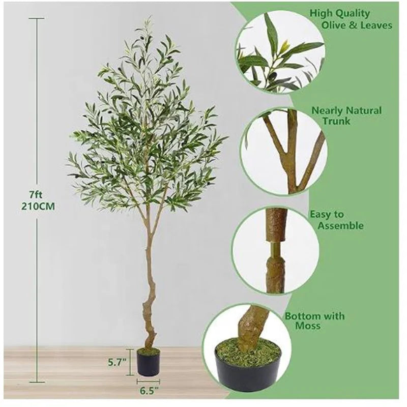 OH ARTS Bonsai Tree Olive Tree Artificial Tall Leaves Plant with Basket Indoor Outdoor