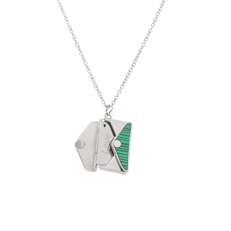 Customized Stainless Steel Envelop Necklace Green Stripe Love Letter Necklace